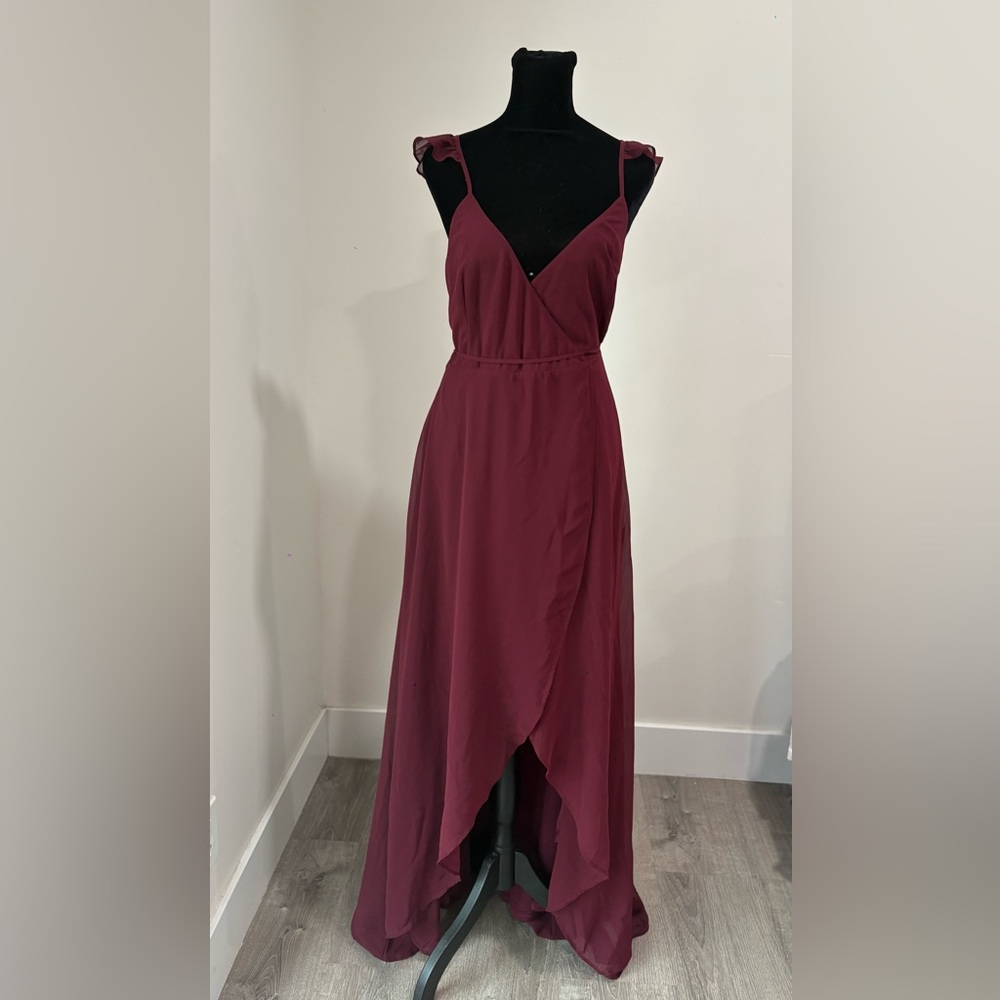 Lulu's Elegant Asymmetrical Wine Dress